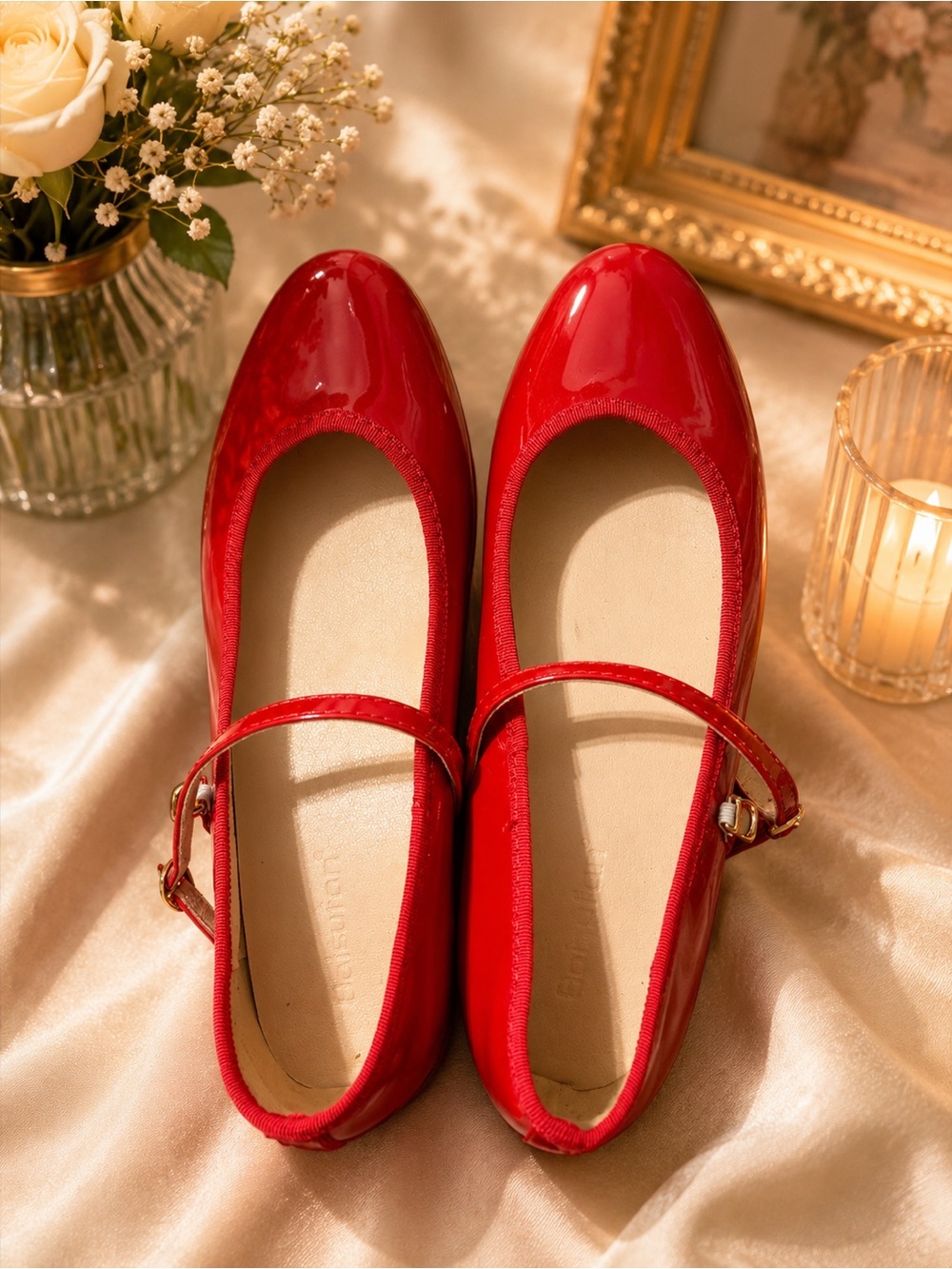 Patent Red Mary Jane Flats with Buckle Strap